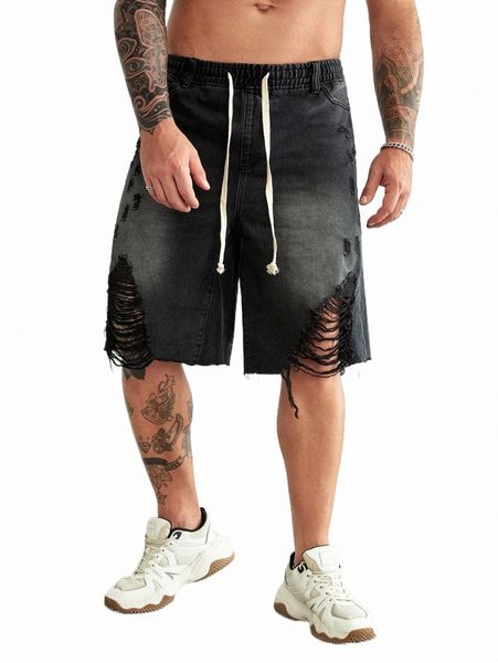 

men's shorts men drawstring waist raw cut ripped bermuda denim shorts a5wh#, White;black