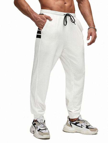 

men's pants men contrast panel drawstring waist sweatpants d26r#, Black