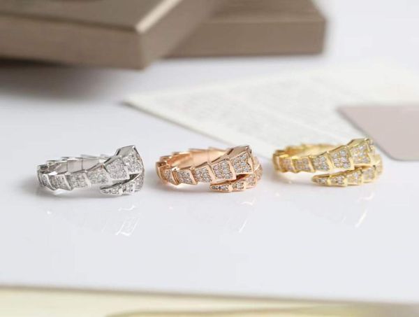 

punk band snake ring with diamond in 18k gold plated rose platinum color fo, Silver