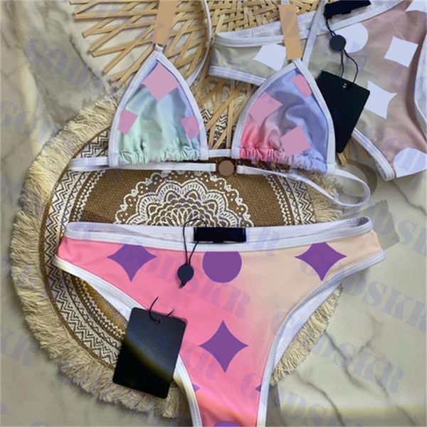 

colorful letter bikini womens swimsuit metal logo swimwear for women jacquard bathing suit two colors, White;black