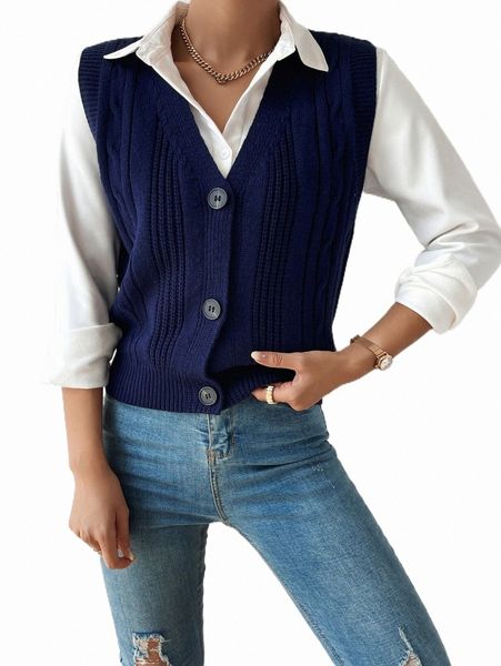 

women's sweaters 1pc cable knit button front sweater vest 96ll#, White;black