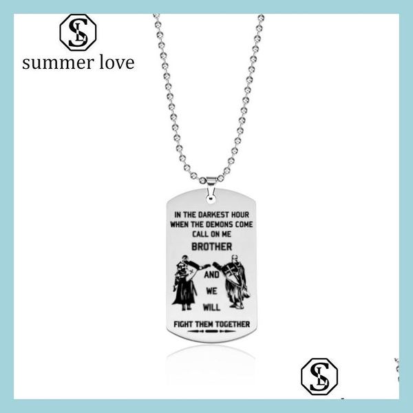 

pendant necklaces stainless steel necklace brother pendant in the darkest hour when demons come we will fight them together dr sport1 dh2vj, Silver