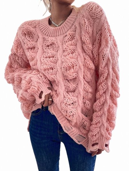 

women's sweaters drop shoulder chunky knit distressed sweater 57aq#, White;black