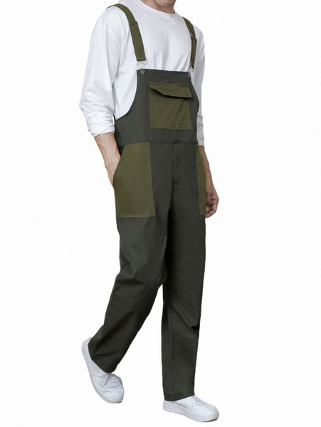

men's pants men 1pc color block flap pocket overall jumpsuit y8fl#, Black