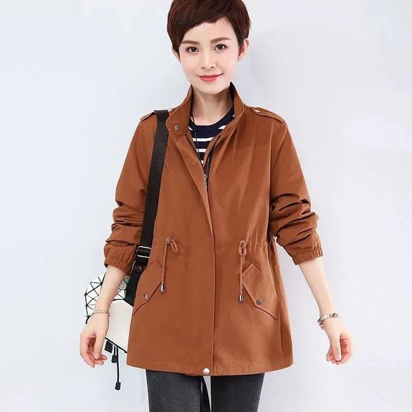 

women s jackets short jacket autumn casual windbreaker female stand collar loose basic coat with lining long sleeve 220905, Black;brown