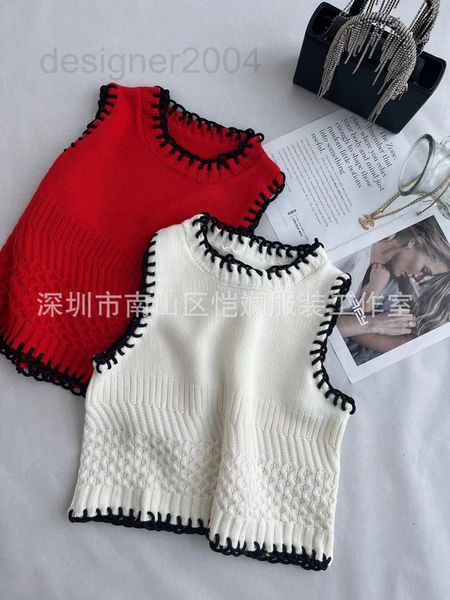 

women's knits & tees designer nanyou deepmo 22 autumn and winter new products college style color woven belt wool blended vest ma jianu, White