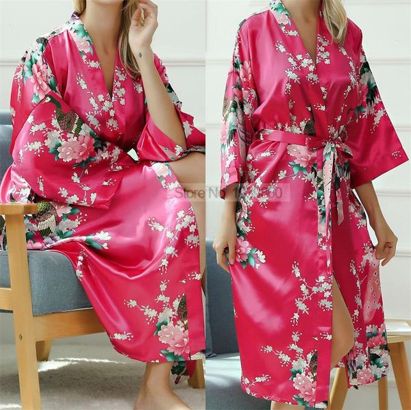 

kimono bathrobe gown v-neck sleepwears lingerie long satin robe lady print, Black;red