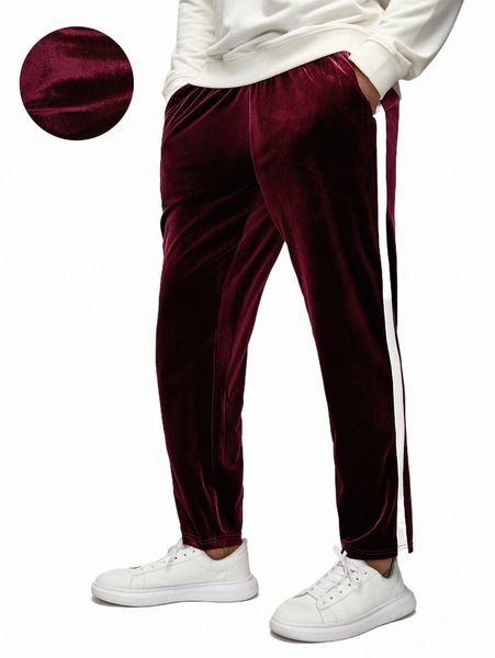 

men's pants men side seam velvet pants 2022 new q413#, Black
