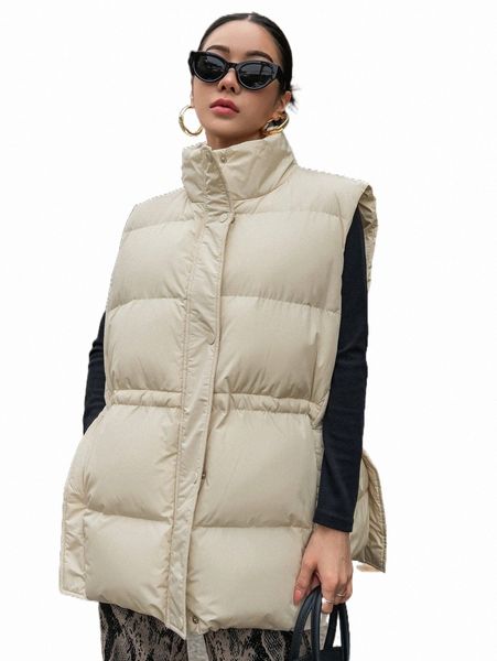 

women's down & parkas dazy drawstring waist zipper vest puffer coat i3b0#, Black