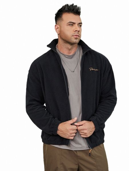 

men's jackets extended sizes men letter embroidery fleece jacket y1y4#, Black;brown