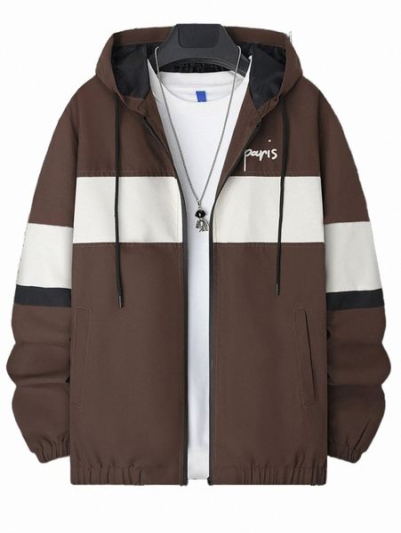 

men's jackets men color block letter graphic drawstring hooded jacket without tee a1wz#, Black;brown