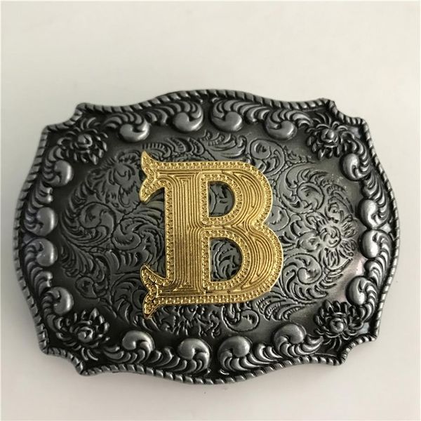 

1 pcs gold initial letter buckle hebillas cinturon men's western cowboy metal belt buckle fit 4cm wide belts317z, Slivery;black