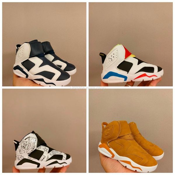 

2022 6s little flex td kids basketball shoes wheat td white black high 6 ts sneakers outdoor sports children big boy girl trainers us size