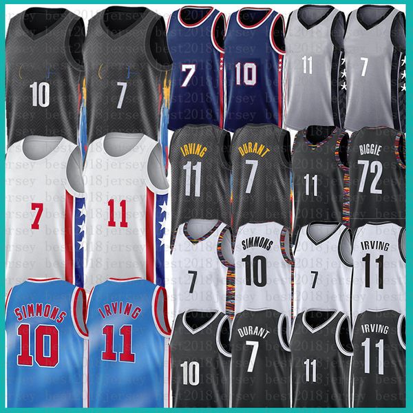 

kyrie irving kevin durant ben simmons basketabll jersey biggie 7 11 72 10 mens 2021 ncaa jerseys black grey blue white, Black;red