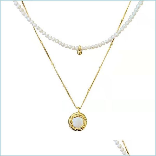 

chokers chokers retro simple baroque freshwater button pearl shell elegant chains short necklace drop delivery 2021 jewelry necklaces dh5k7, Golden;silver