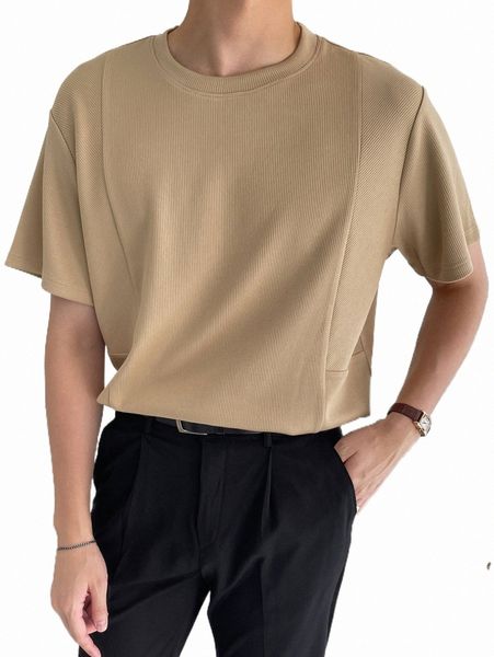 

men's t-shirts dazy men solid rib knit tee 2022 new f4tk#, White;black