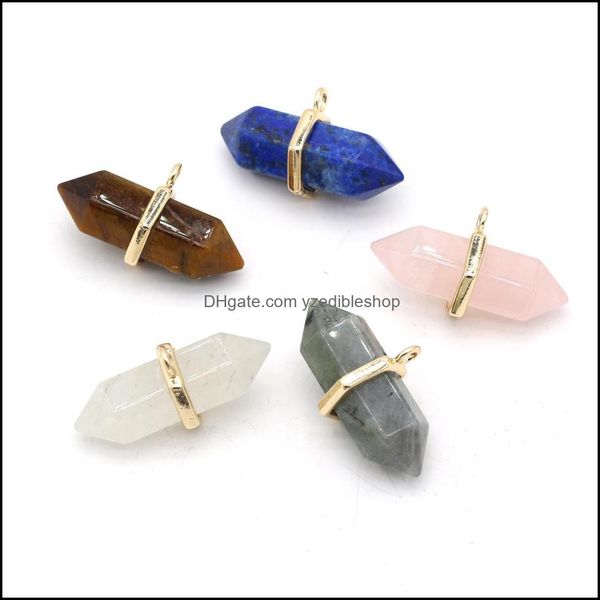 

charms reiki healing pendum hexagon prism crystal natural stone charms quartz pendant for women men necklace diy finding dhseller2010 dhpiv, Bronze;silver