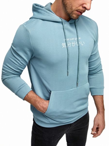 

men's hoodies & sweatshirts men letter graphic kangaroo pocket drawstring hoodie u8vo#, Black