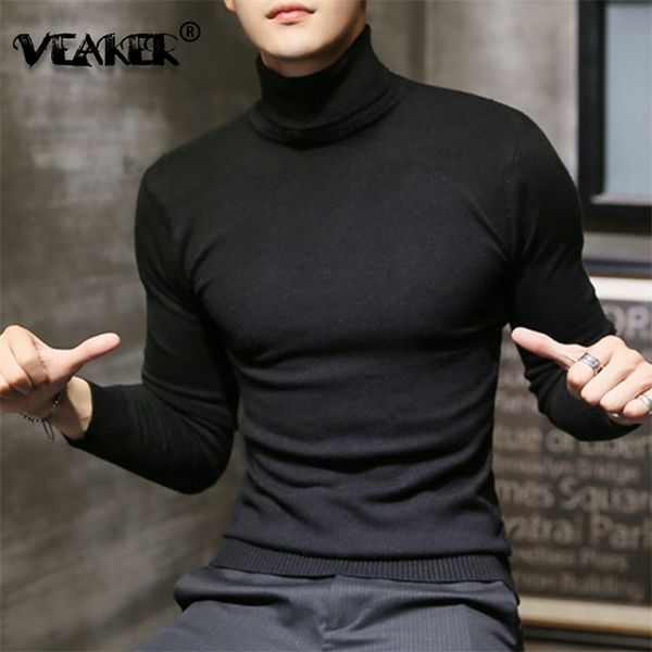 

men's sweaters winter turtleneck black brand knitted pullovers men solid color casual male sweater autumn knitwear 220905, White;black