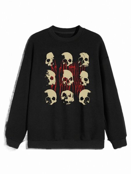 

men's hoodies & sweatshirts romwe guys skull print sweatshirt i25e#, Black
