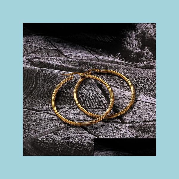 

hoop huggie 4.5cm fashion carved earrings for women temperament stainless steel party wedding golden hoop drop delivery 2 bdejewelry dhsgi, Golden;silver