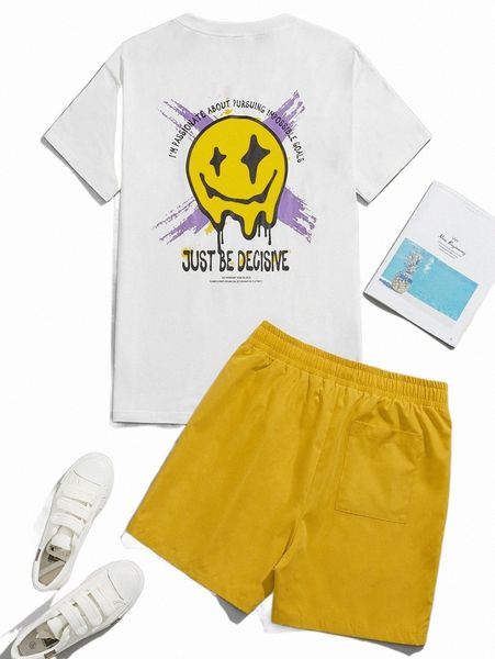

men's tracksuits men cartoon & slogan graphic tee & shorts n0kv#, Gray