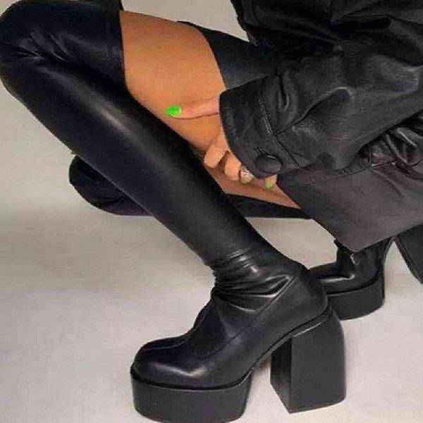

boots women new large square head long 's thick heels soles thin high tube knight 0709, Black