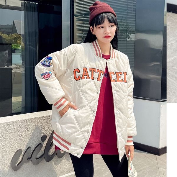 

womens down parkas y2k letter print fashion baseball bomber coat autumn winter oversized patchwork jacket varsity women casual harajuku kore, Black