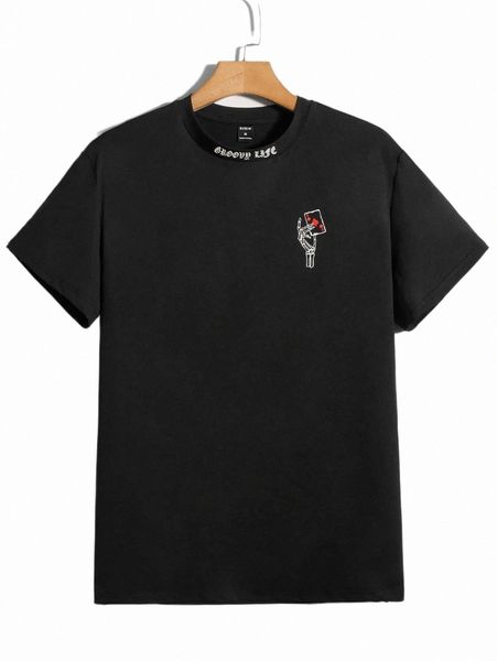 

men's t-shirts men slogan & playing card print tee p4xu#, White;black