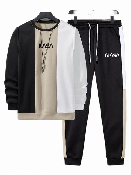 

men's tracksuits men letter graphic colorblock sweatshirt & sweatpants without necklace a8vx#, Gray