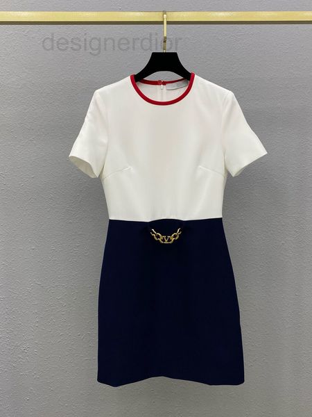 

casual dresses designer heavy metal chain color contrast fashion short sleeve dress 22 summer new style waist narrower skirt 1sxh, Black;gray