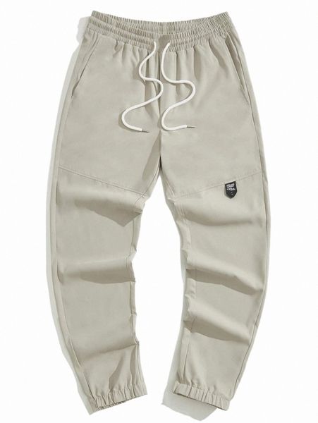 

men's pants men letter patched detail drawstring waist pants k4em#, Black