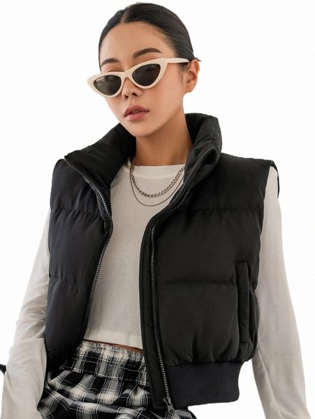 

women's down & parkas dazy zip front vest puffer coat 45qu#, Black