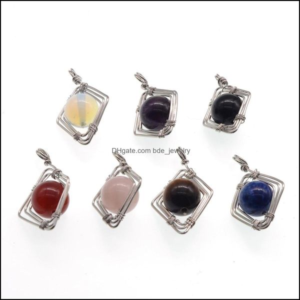 

pendant necklaces healing crystal ball gemstone necklace reiki jewelry natural 14mm bead round stone wire diamond pendan dhseller2010 dhioj, Silver