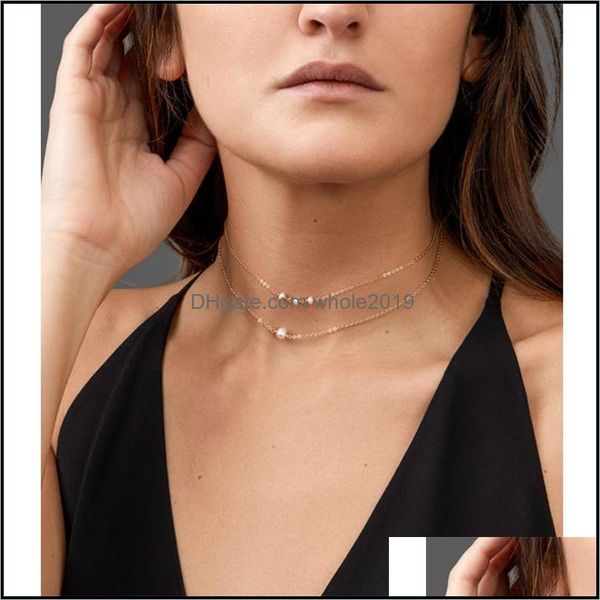 

pendant necklaces simple delicate gold layered chokers for women handmade chain necklace with artificial pearl wholesale drop deliver dhkwx, Silver