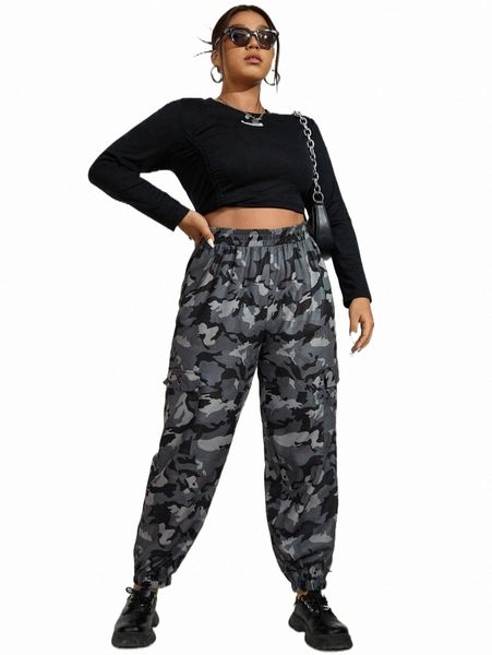 

plus size pants plus camo print cargo pants 2022 new r80f#, Black