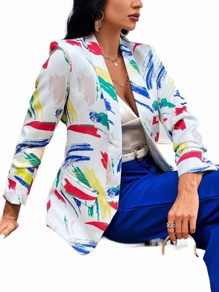 

women's two piece pants brush print shawl collar blazer z4kn#, White