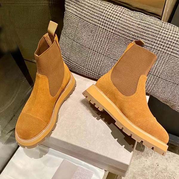 

new designer women boots genuine leather thick bottom martin boot platform middle heel autumn and winter shoes size 35-41 with box, Black