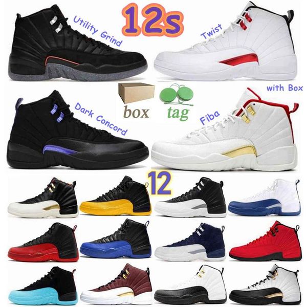 

with box mens 12s royalty taxi basketball shoes utility grind sneakers 12 dark black game royal flu french blue university2981