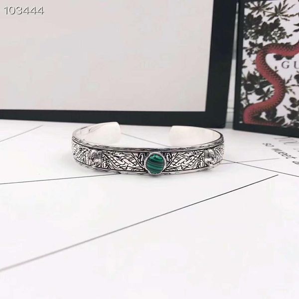 

s925 silver tiger head bracelet retro sterling silver pattern malachite tig, Black