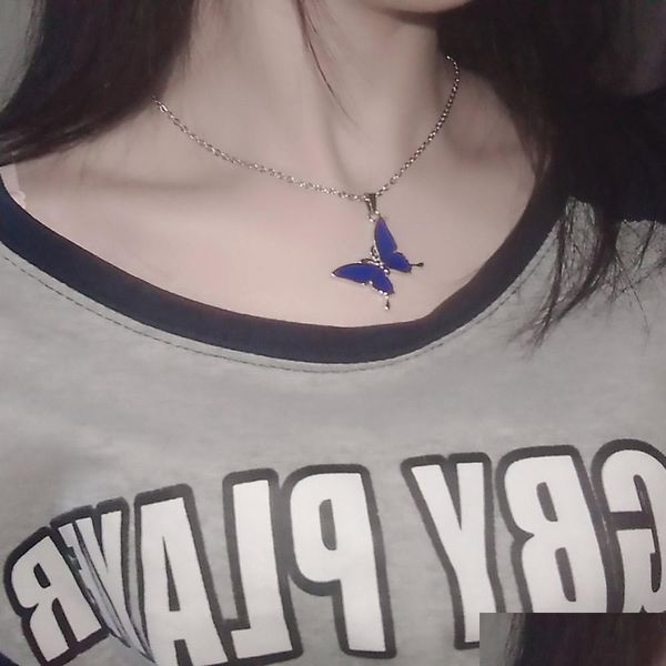 

pendant necklaces thermochromic butterfly temperature sensing pendant necklace bracelet for women discolor cool funny neck ffshop2001 dhw7q, Silver