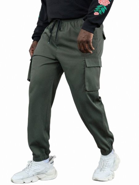 

men's pants extended sizes men flap pocket side drawstring waist pants 85dd#, Black