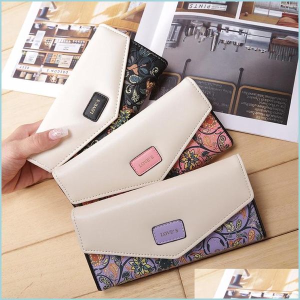 

money clips korean womens wallets clip long clutch bag leather bags pu small floral rhombus contrast color envelope buckle drop deliv dhaet, Black