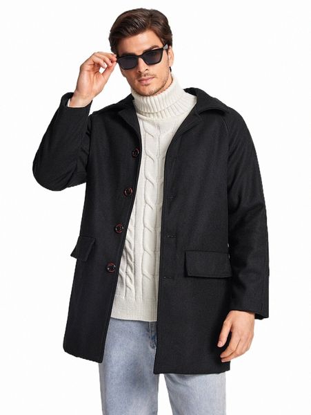 

men's down & parkas men single breasted raglan sleeve tweed overcoat c28t#, Black