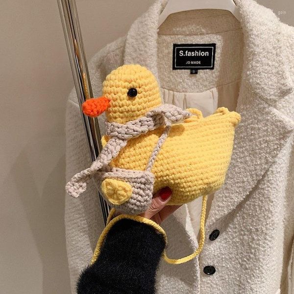 

shoulder bags women's hand woven wool bag duck shaped belt beautiful mobile phone handbag korean series