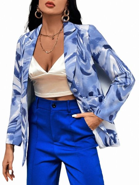 

women's two piece pants allover print single breasted blazer p11o#, White