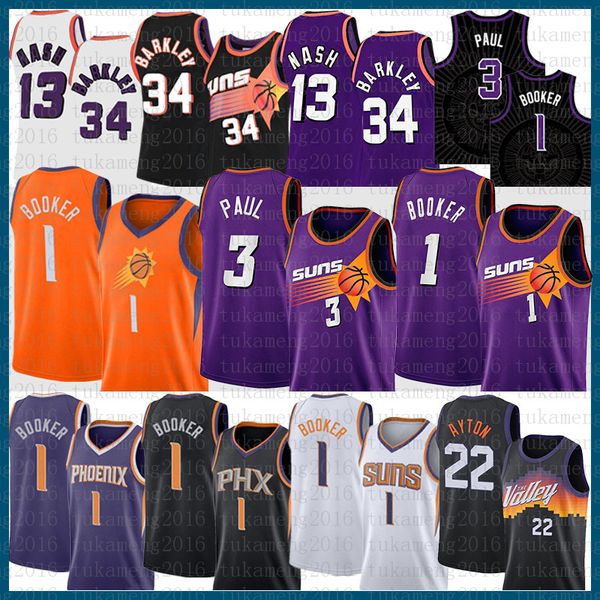 

1 3 22 13 34 basketball jersey devin booker chris paul deandre ayton steve nash charles barkley purple, Black;red
