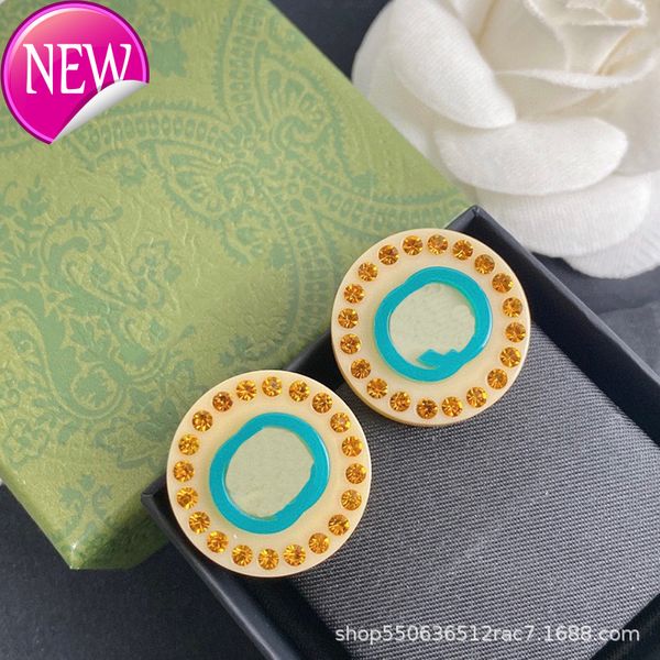 

luxury brand design earrings g family letter 22 glass sense round earrings geometric yellow temperament versatile anti allergy, Golden;silver