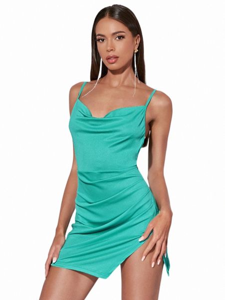 

casual dresses bae draped collar split hem cami dress r7g2#, Black;gray