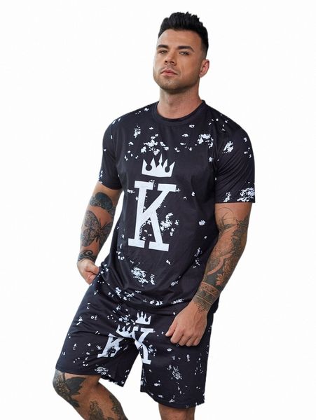 

men's tracksuits extended sizes men letter graphic tee with shorts u2tw#, Gray